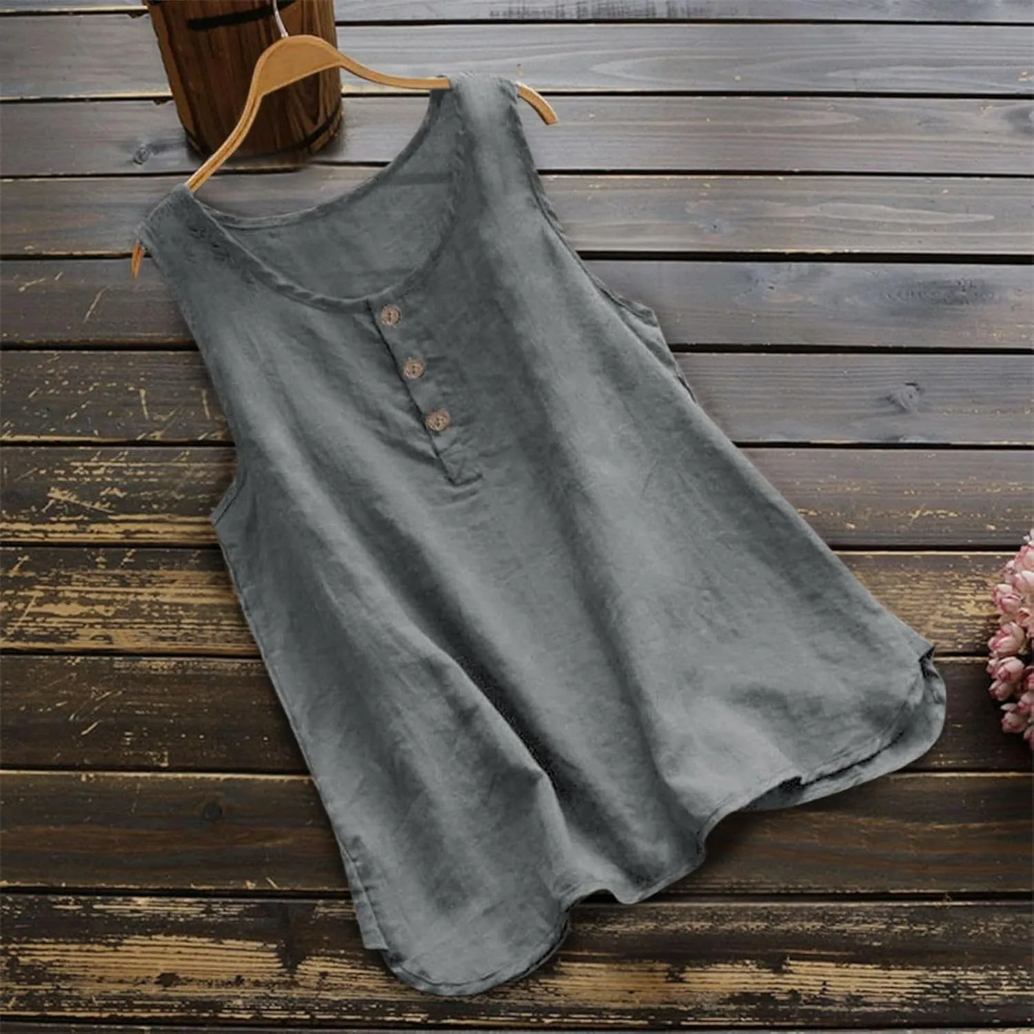 2024 Women's Tank TopsLoose fit Cotton Linen Sleeveless Tee Shirts Summer Casual Flowy Blouses Tunic Tops Shirts