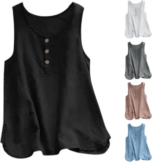 2024 Women's Tank TopsLoose fit Cotton Linen Sleeveless Tee Shirts Summer Casual Flowy Blouses Tunic Tops Shirts