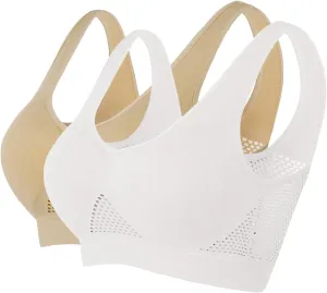 2Pcs Breathable Cool Liftup Air Bra for Women, 2024 Padded Full Support Sports Bra, Comfortable Bras No Underwire