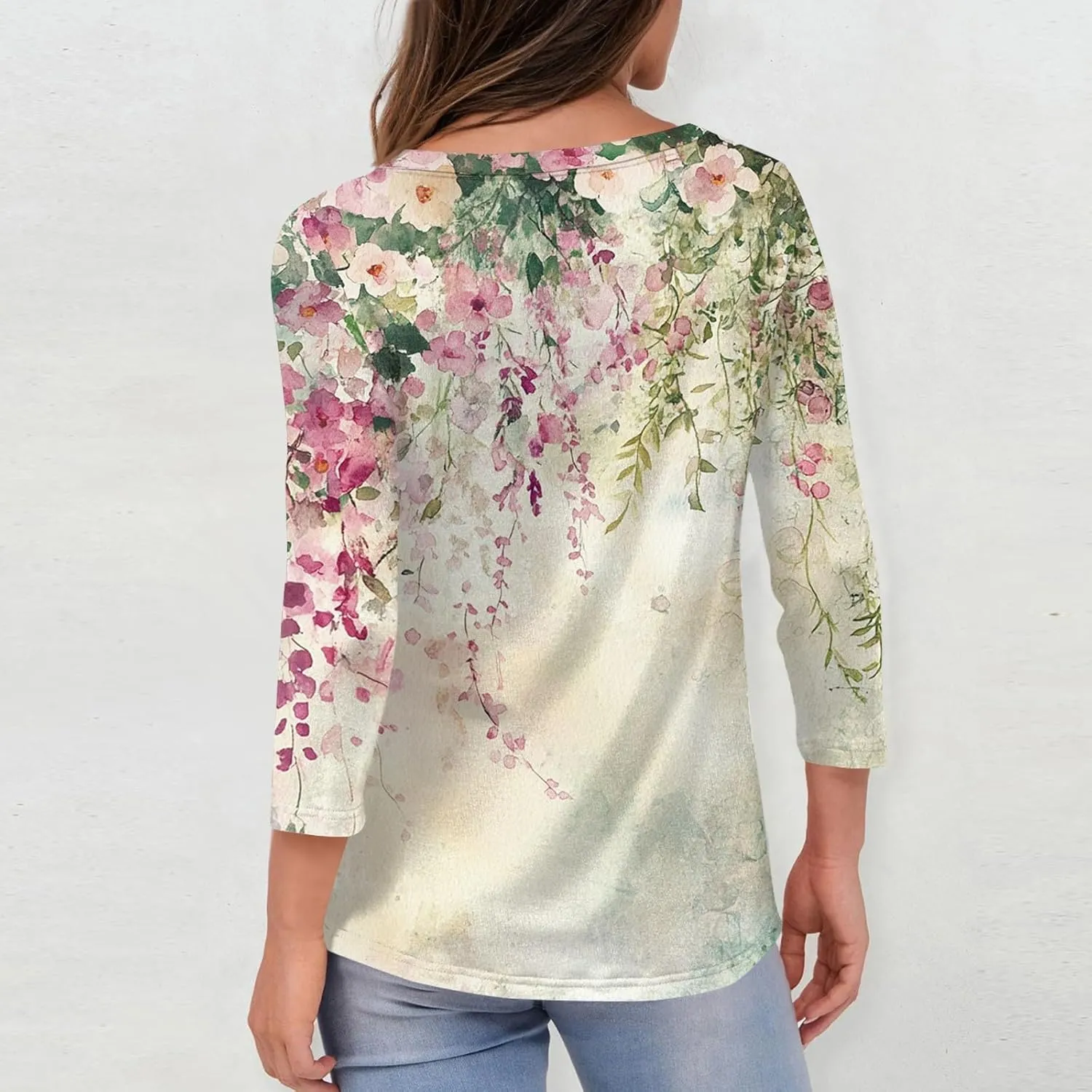 3/4 Length Sleeve Womens Tops Women's Casual Round Neck Tunic Tops Basic Tees Blouses Loose Fit Business Work Tee 2025 Summer