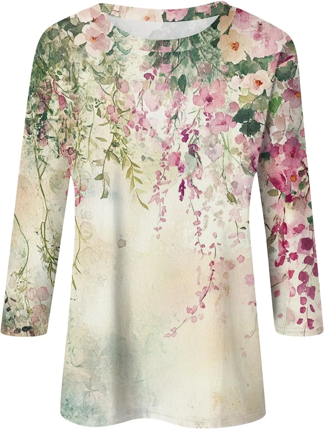 3/4 Length Sleeve Womens Tops Women's Casual Round Neck Tunic Tops Basic Tees Blouses Loose Fit Business Work Tee 2025 Summer