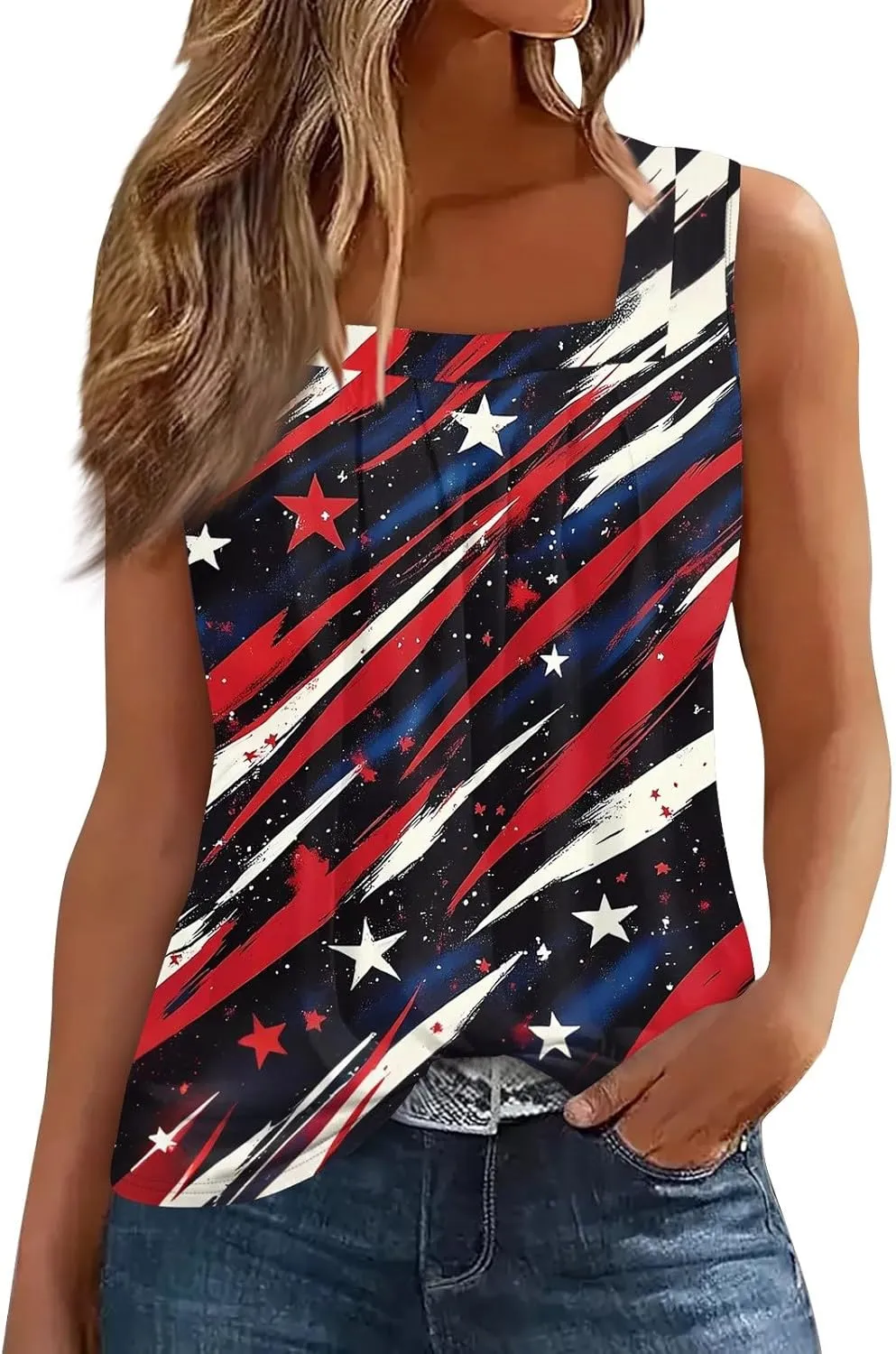 4Th Of July Shirts For Women American Flag Sleeveless Tank Tops Independence Day Patriotic Tunic Holiday Outfits