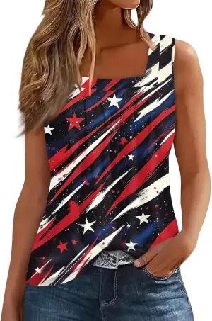 4Th Of July Shirts For Women American Flag Sleeveless Tank Tops Independence Day Patriotic Tunic Holiday Outfits