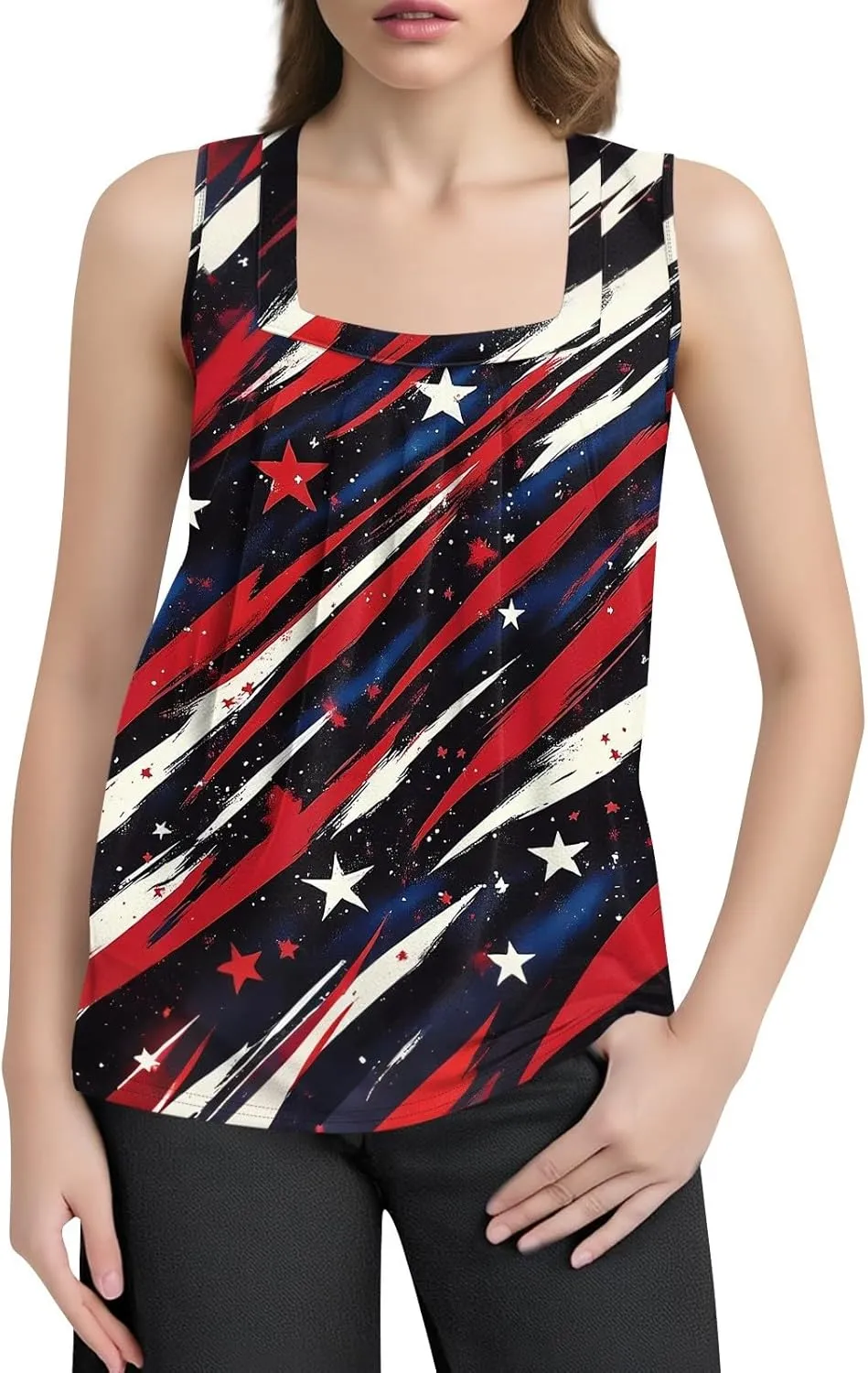 4Th Of July Shirts For Women American Flag Sleeveless Tank Tops Independence Day Patriotic Tunic Holiday Outfits