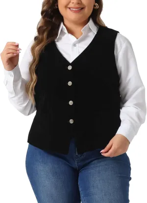 Agnes Orinda Plus Size Vests for Women Waistcoat Steampunk Velvet Sleeveless Button Down V Neck Suit Vests