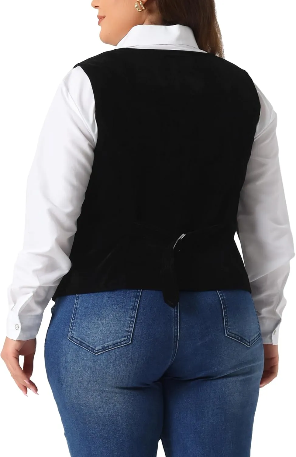 Agnes Orinda Plus Size Vests for Women Waistcoat Steampunk Velvet Sleeveless Button Down V Neck Suit Vests