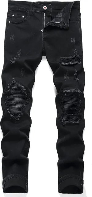 AITITIA Men's Ripped Regular Fit Stretch Jeans