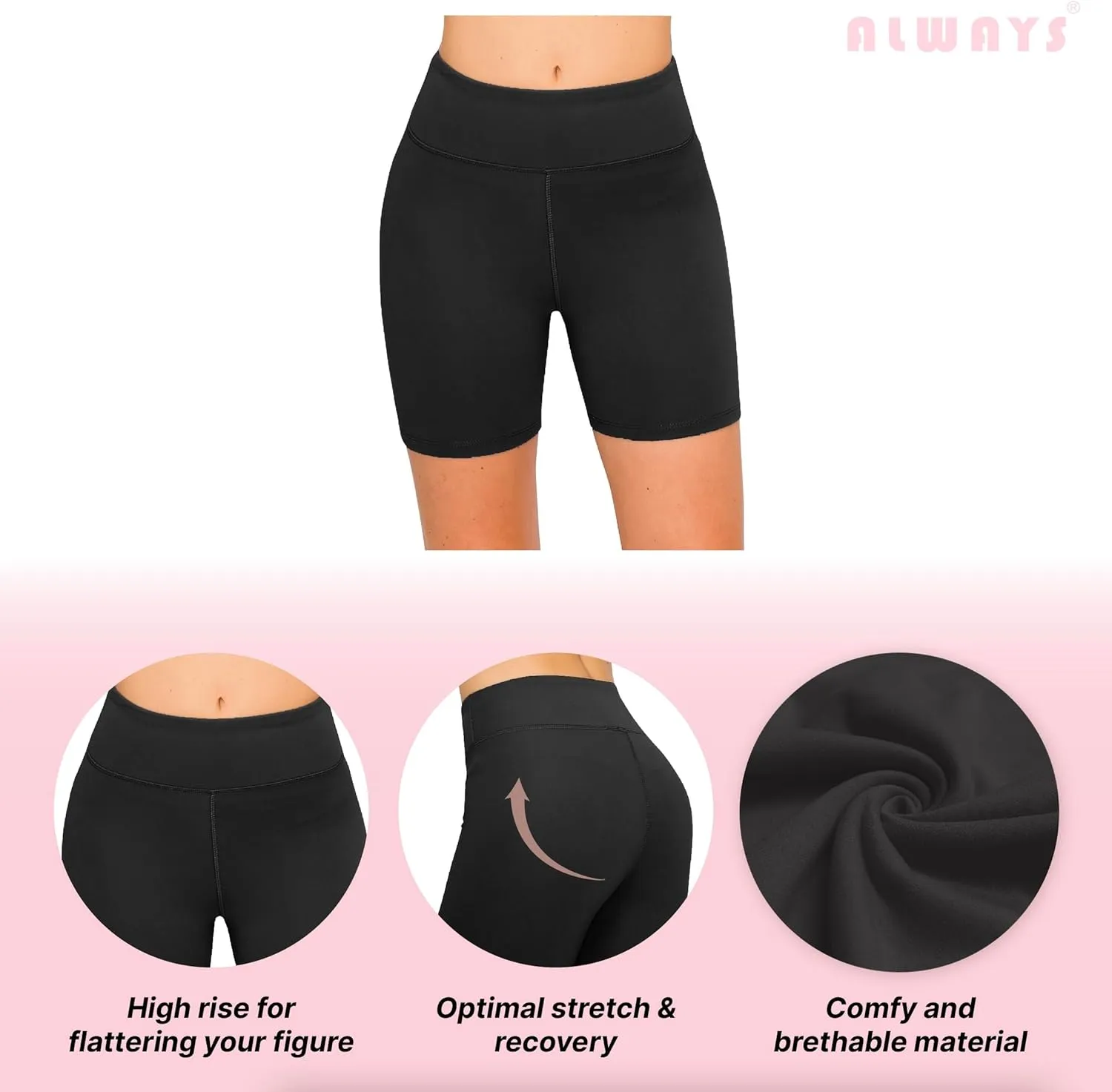 ALWAYS Women's Bike Shorts with Pockets - High Waist Compression Running Workout Athletic Yoga Shorts
