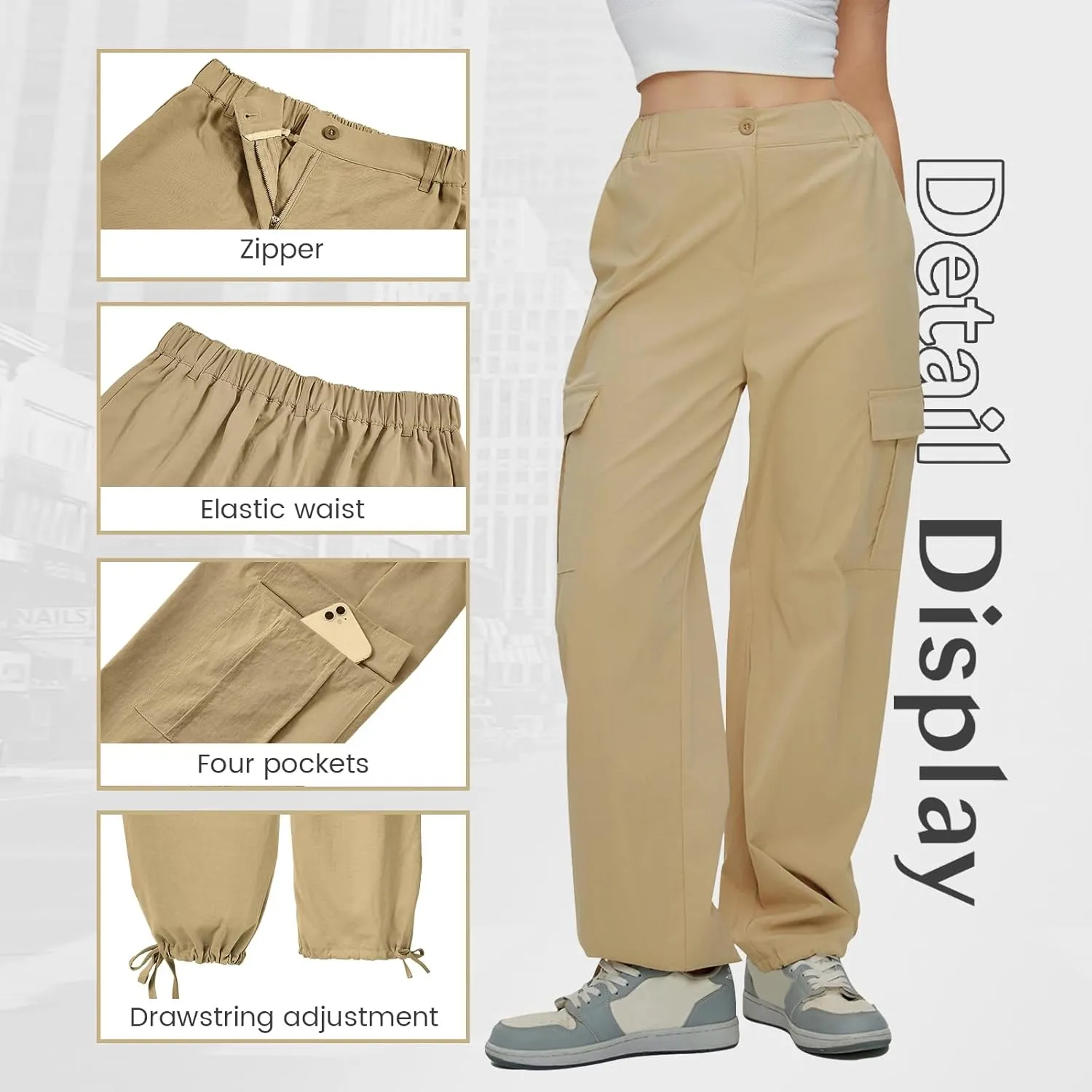 American Trends Cargo Pants Women Baggy Pants Y2K Parachute Pants with Multiple Pockets Trendy Lightweight Pants for Woman