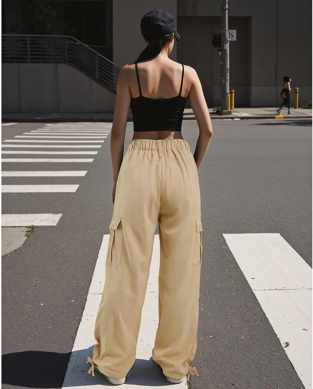 American Trends Cargo Pants Women Baggy Pants Y2K Parachute Pants with Multiple Pockets Trendy Lightweight Pants for Woman