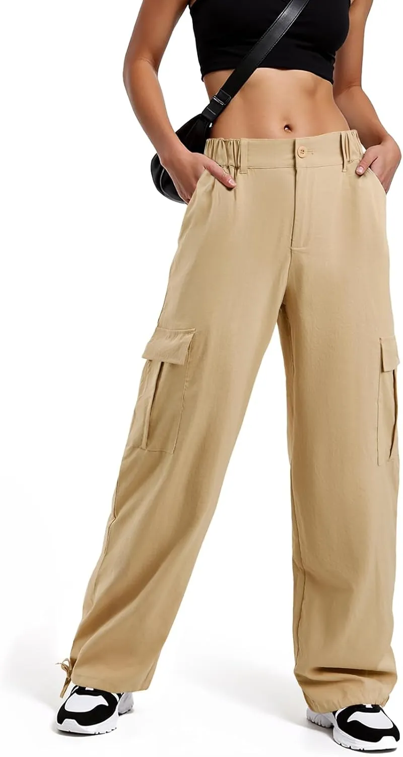 American Trends Cargo Pants Women Baggy Pants Y2K Parachute Pants with Multiple Pockets Trendy Lightweight Pants for Woman