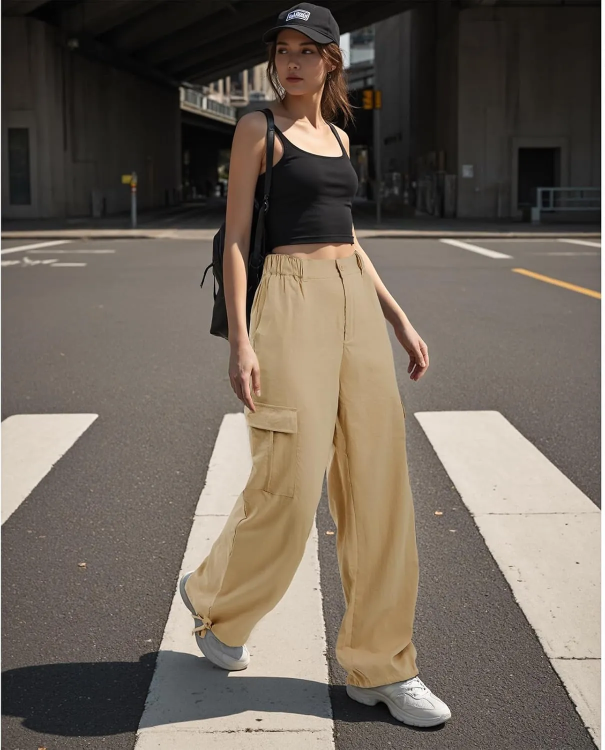 American Trends Cargo Pants Women Baggy Pants Y2K Parachute Pants with Multiple Pockets Trendy Lightweight Pants for Woman