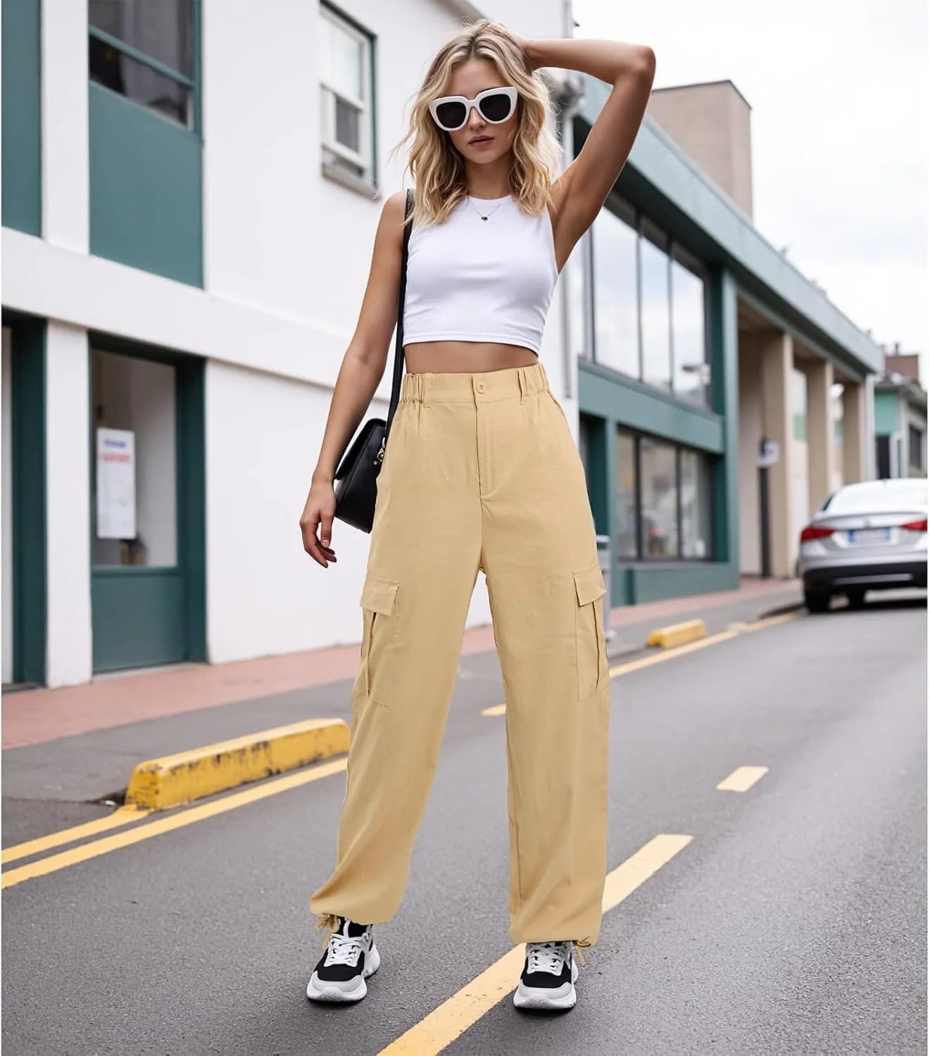 American Trends Cargo Pants Women Baggy Pants Y2K Parachute Pants with Multiple Pockets Trendy Lightweight Pants for Woman
