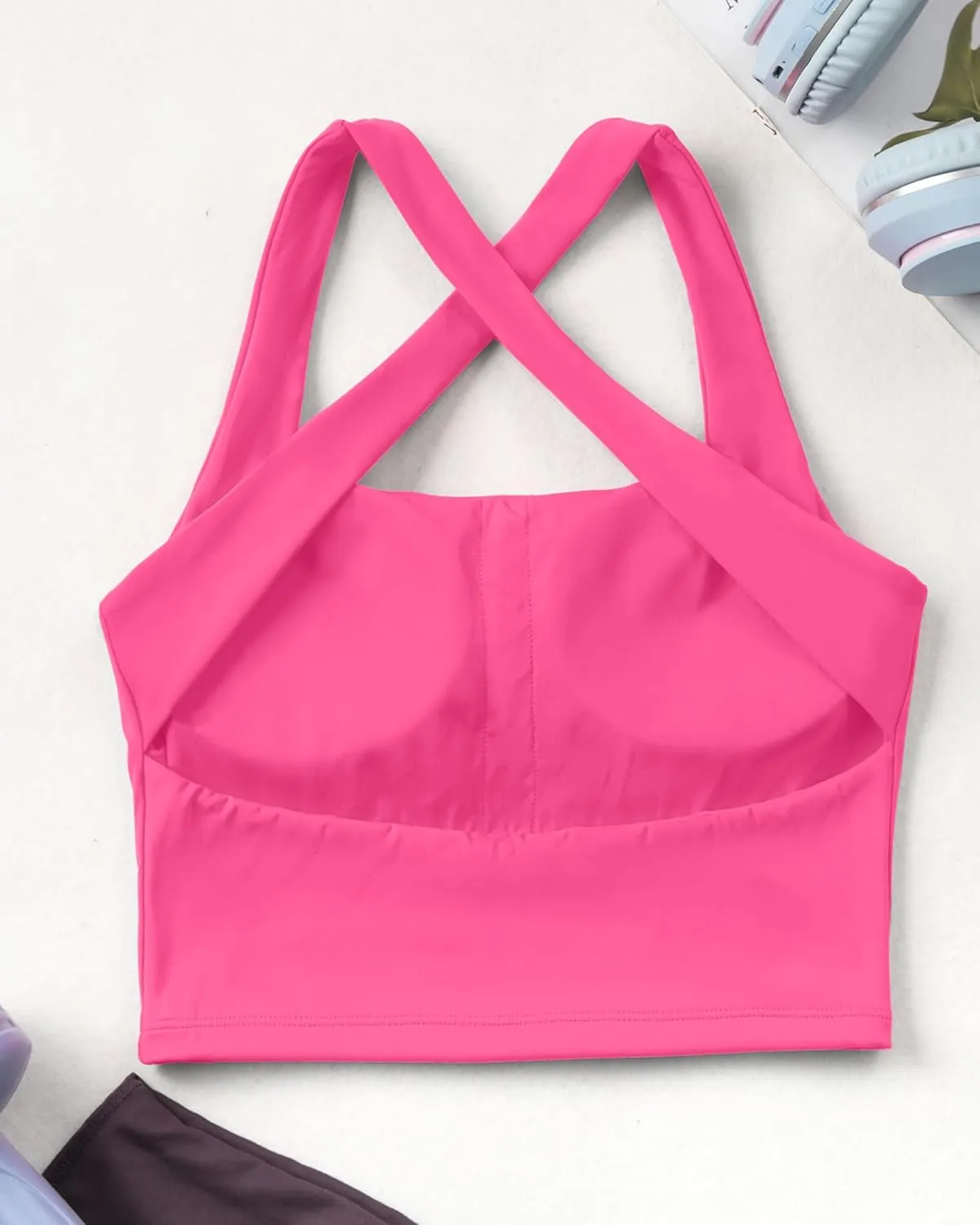 AngiMelo Womens Longline Sports Bra Square Neck Workout Tops Support Crop Tank Strappy Yoga Top Built in Bra Teens