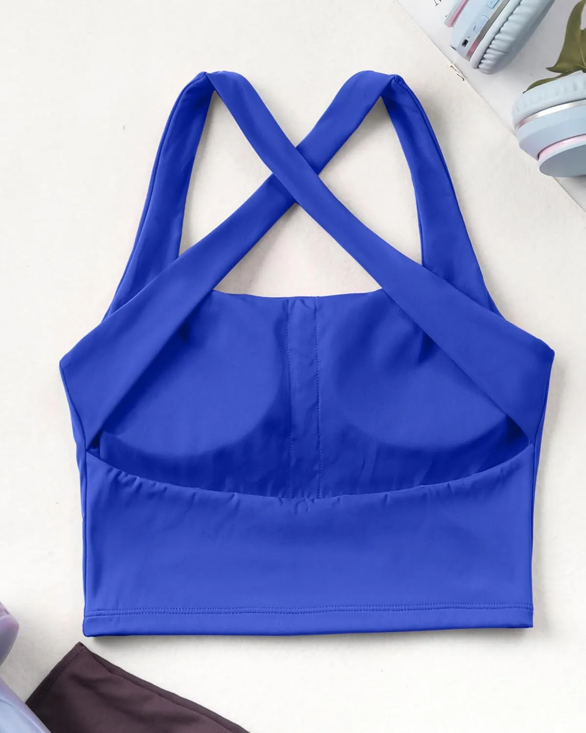 AngiMelo Womens Longline Sports Bra Square Neck Workout Tops Support Crop Tank Strappy Yoga Top Built in Bra Teens
