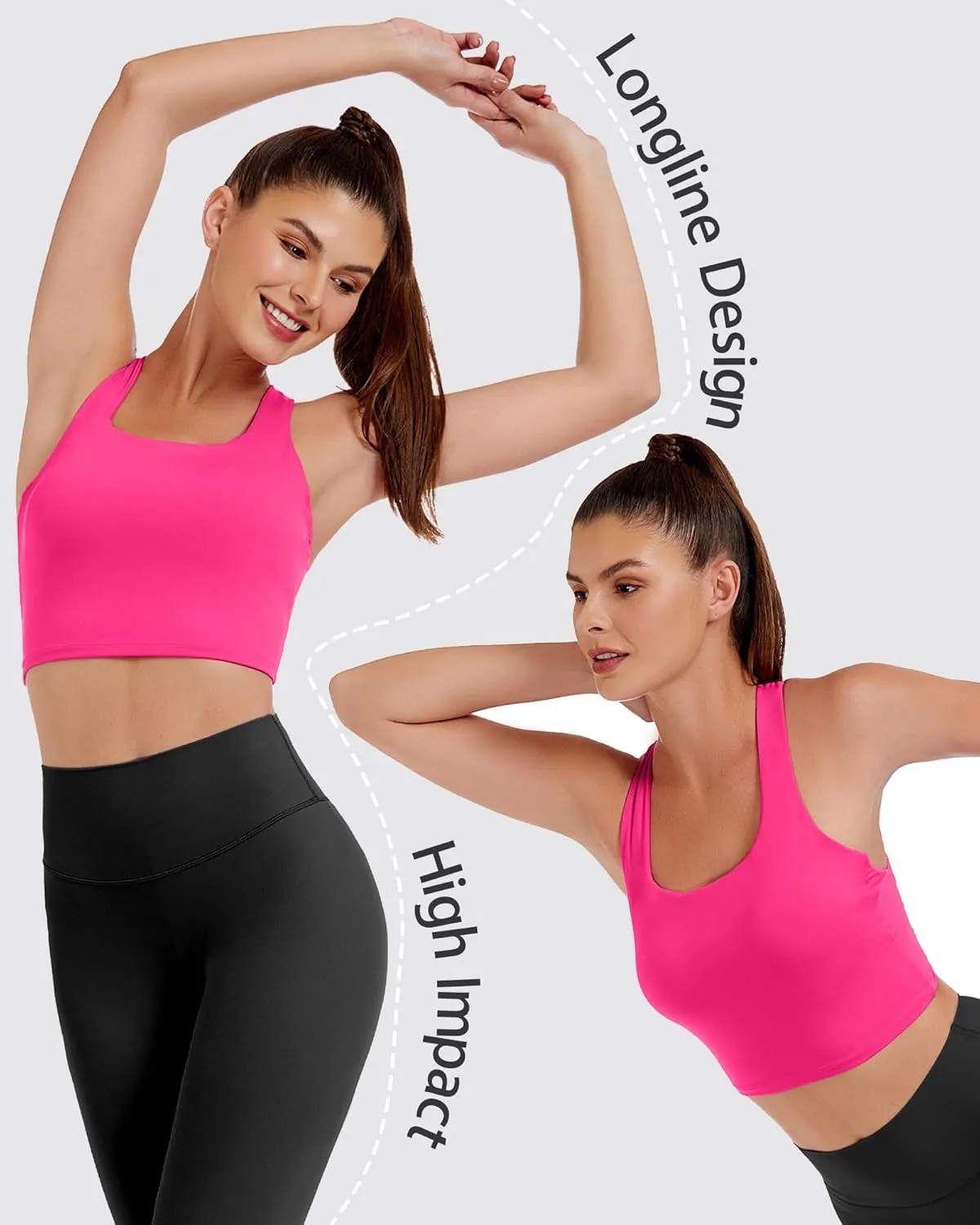 AngiMelo Womens Longline Sports Bra Square Neck Workout Tops Support Crop Tank Strappy Yoga Top Built in Bra Teens