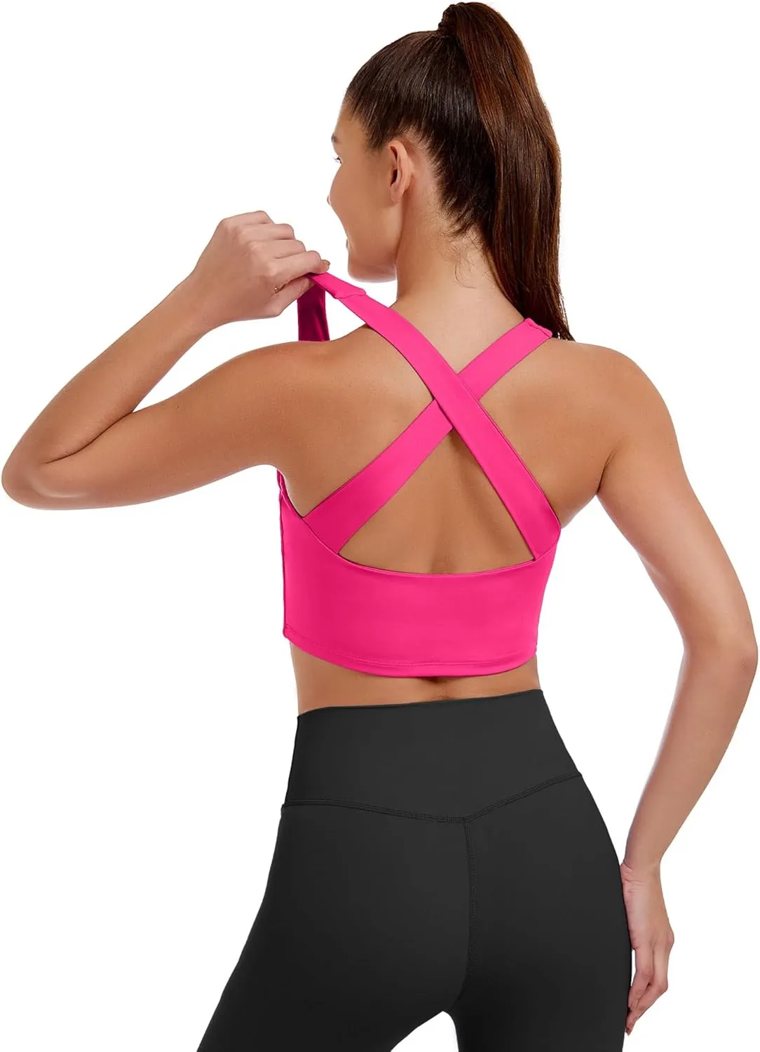 AngiMelo Womens Longline Sports Bra Square Neck Workout Tops Support Crop Tank Strappy Yoga Top Built in Bra Teens