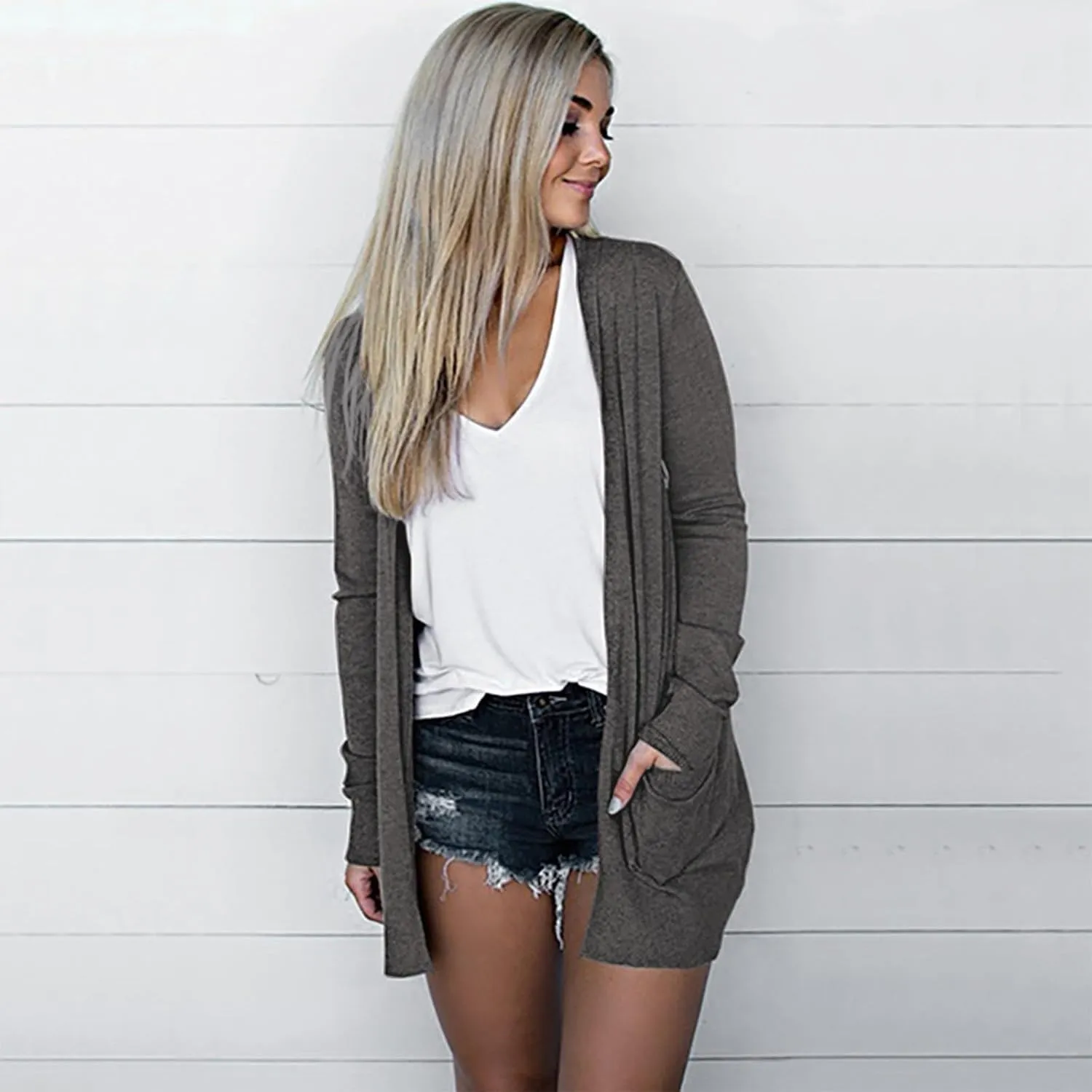 Aniywn Dressy Cardigan Sweaters for Women for Evening Party Women Lightweight Long Sleeve Casual Open-Front Sweater Pockets