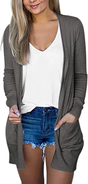 Aniywn Dressy Cardigan Sweaters for Women for Evening Party Women Lightweight Long Sleeve Casual Open-Front Sweater Pockets