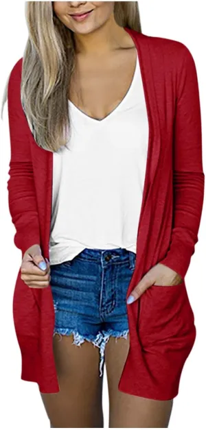 Aniywn Dressy Cardigan Sweaters for Women for Evening Party Women Lightweight Long Sleeve Casual Open-Front Sweater Pockets
