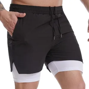 BaronHong Men's Running Shorts Gym Side Pockets 2 in 1 Bottoms Athleisure Quick Dry Wicking Fitness Workout Activewear