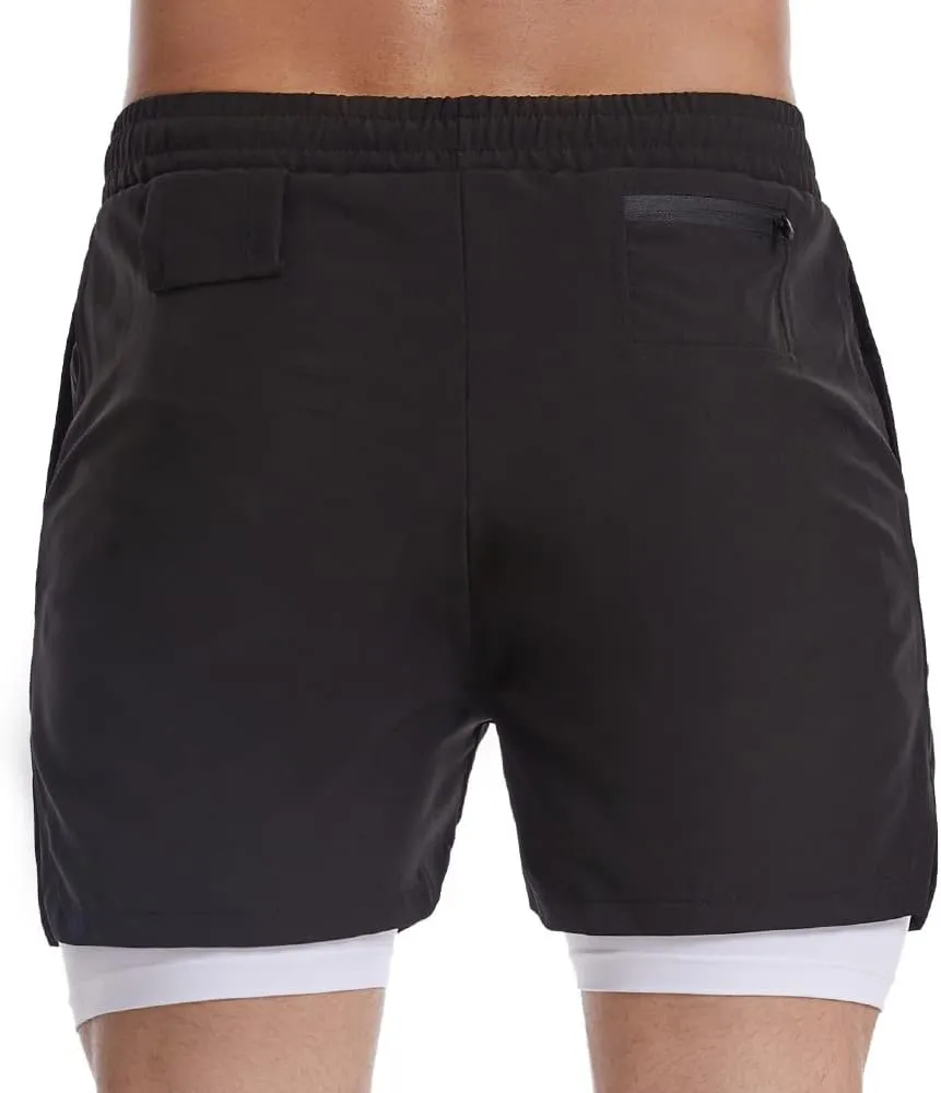 BaronHong Men's Running Shorts Gym Side Pockets 2 in 1 Bottoms Athleisure Quick Dry Wicking Fitness Workout Activewear