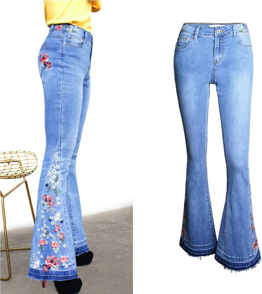 Bell Bottom Jeans for Women Flared Jeans Floral Embroidered Jeans 70s Outfits Bootcut Jeans Wide Leg Denim Pants