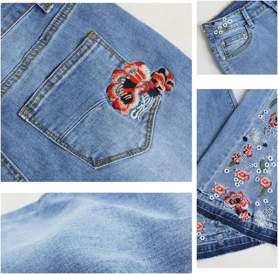Bell Bottom Jeans for Women Flared Jeans Floral Embroidered Jeans 70s Outfits Bootcut Jeans Wide Leg Denim Pants