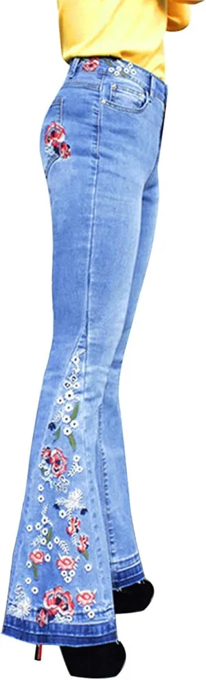 Bell Bottom Jeans for Women Flared Jeans Floral Embroidered Jeans 70s Outfits Bootcut Jeans Wide Leg Denim Pants