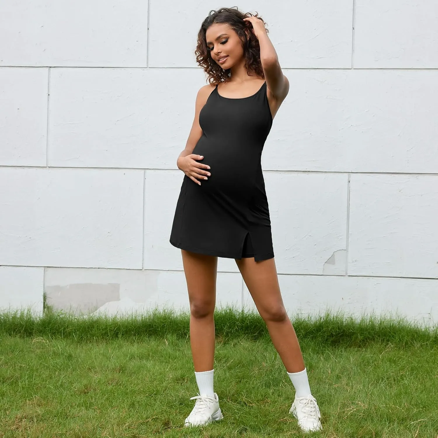 Bhome Maternity Athleisure Dress for Tennis Golf Summer Tank Dress Two-Piece Outfit with Built-in Bra & Shorts