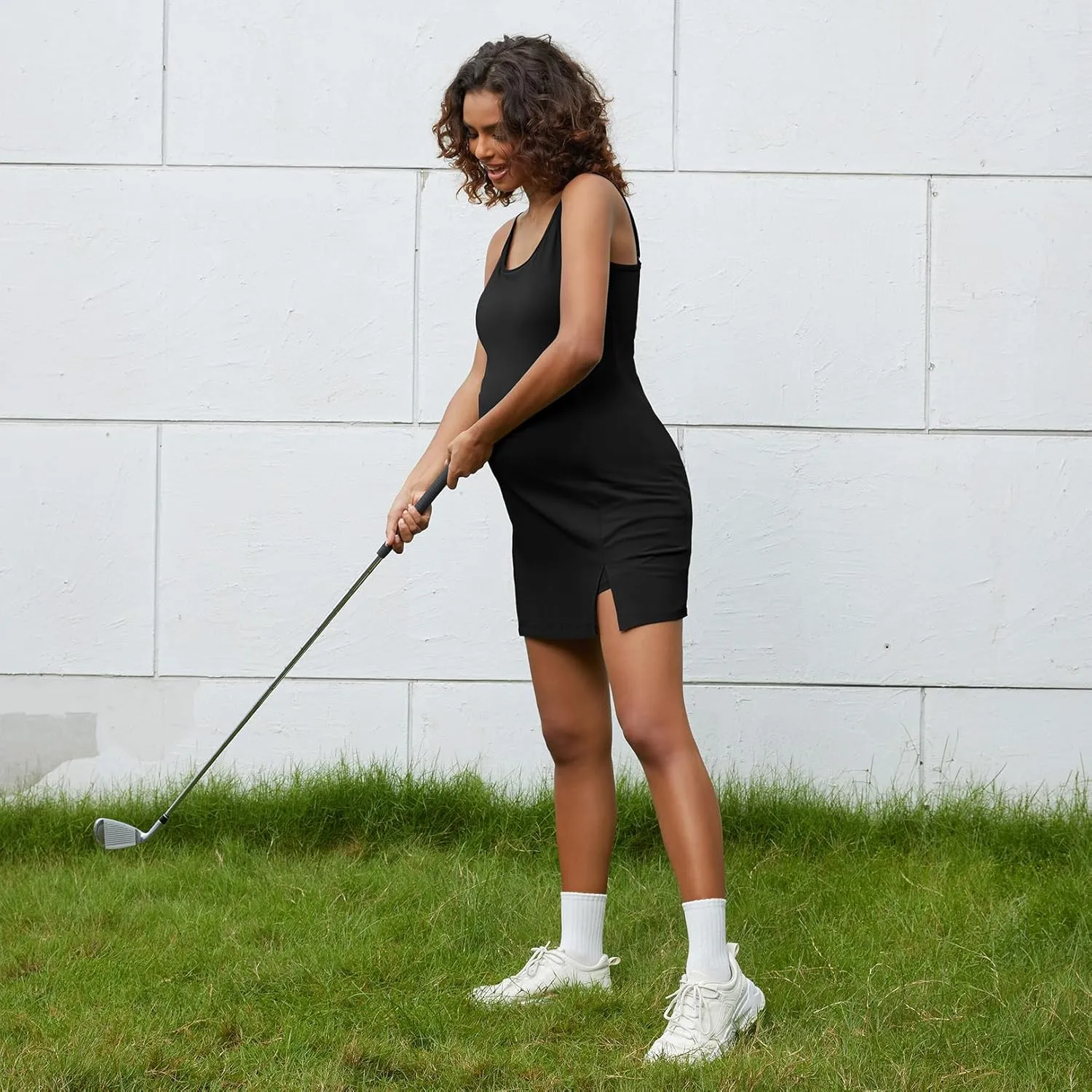 Bhome Maternity Athleisure Dress for Tennis Golf Summer Tank Dress Two-Piece Outfit with Built-in Bra & Shorts