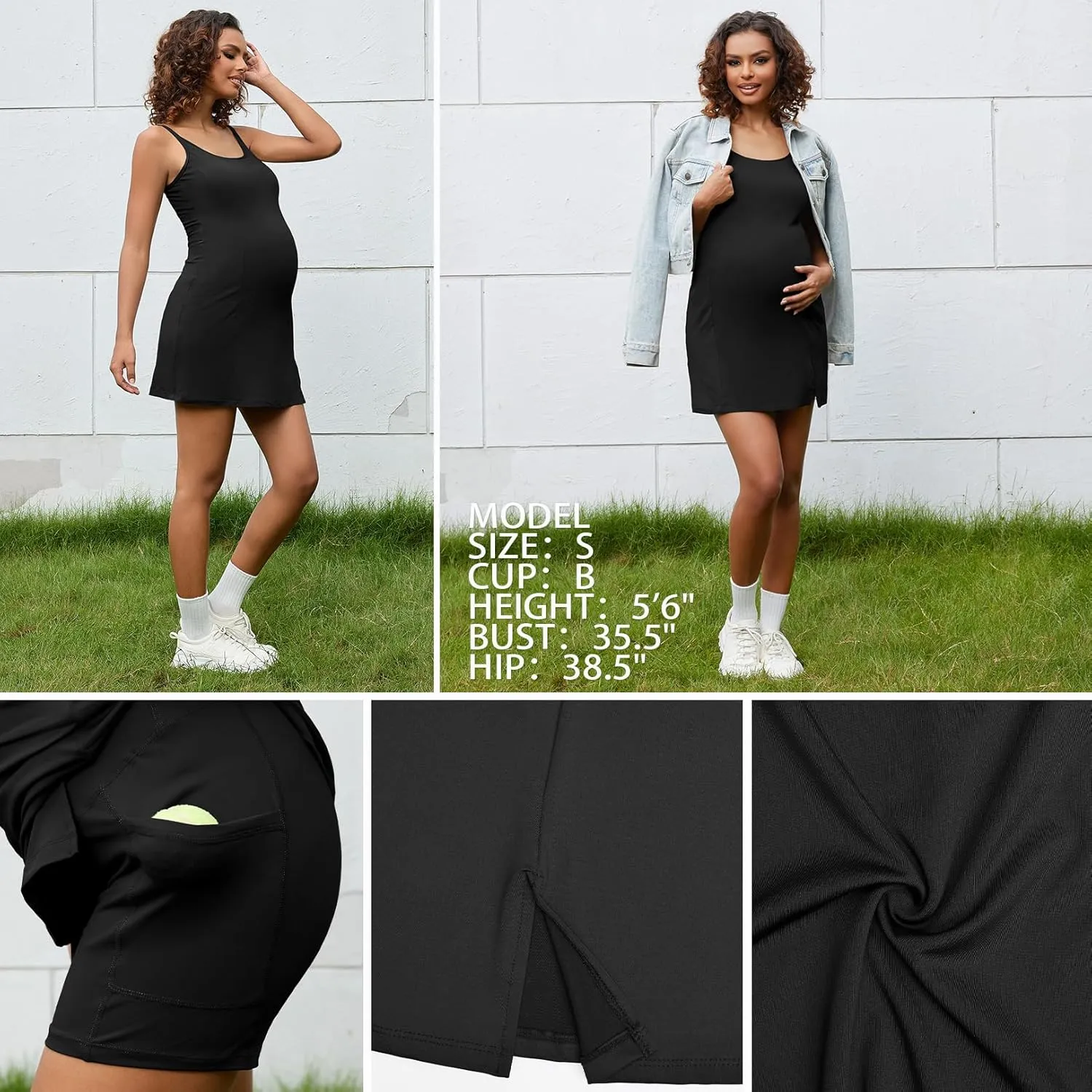 Bhome Maternity Athleisure Dress for Tennis Golf Summer Tank Dress Two-Piece Outfit with Built-in Bra & Shorts