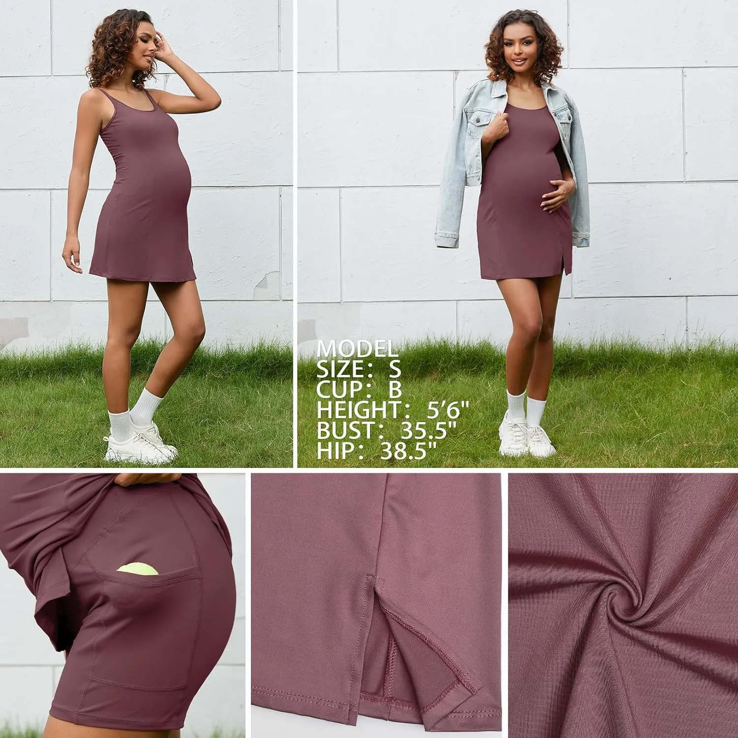Bhome Maternity Athleisure Dress for Tennis Golf Summer Tank Dress Two-Piece Outfit with Built-in Bra & Shorts