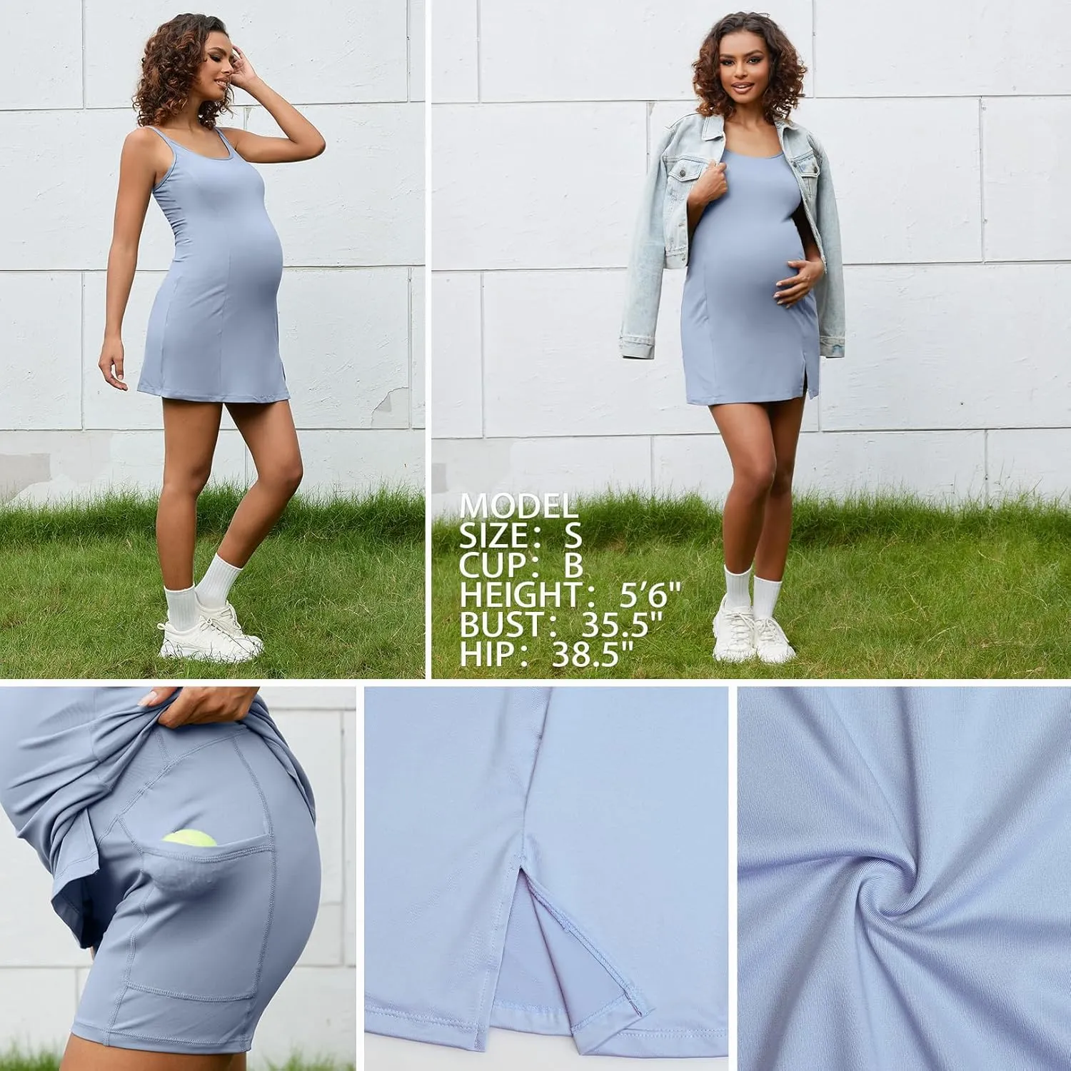 Bhome Maternity Athleisure Dress for Tennis Golf Summer Tank Dress Two-Piece Outfit with Built-in Bra & Shorts