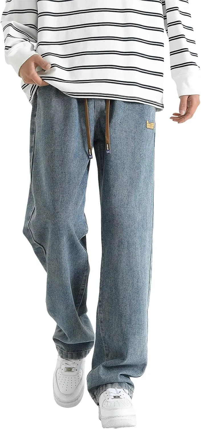Black Jeans Men Mens Pants Slim Fit Drawstring Jogger Pants Charcoal Gray Relaxed Fit Stretch Boot Cut Jeans