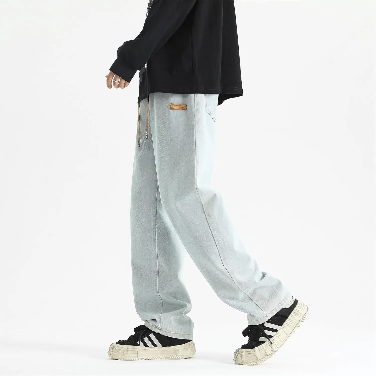 Black Jeans Men Mens Pants Slim Fit Drawstring Jogger Pants Charcoal Gray Relaxed Fit Stretch Boot Cut Jeans