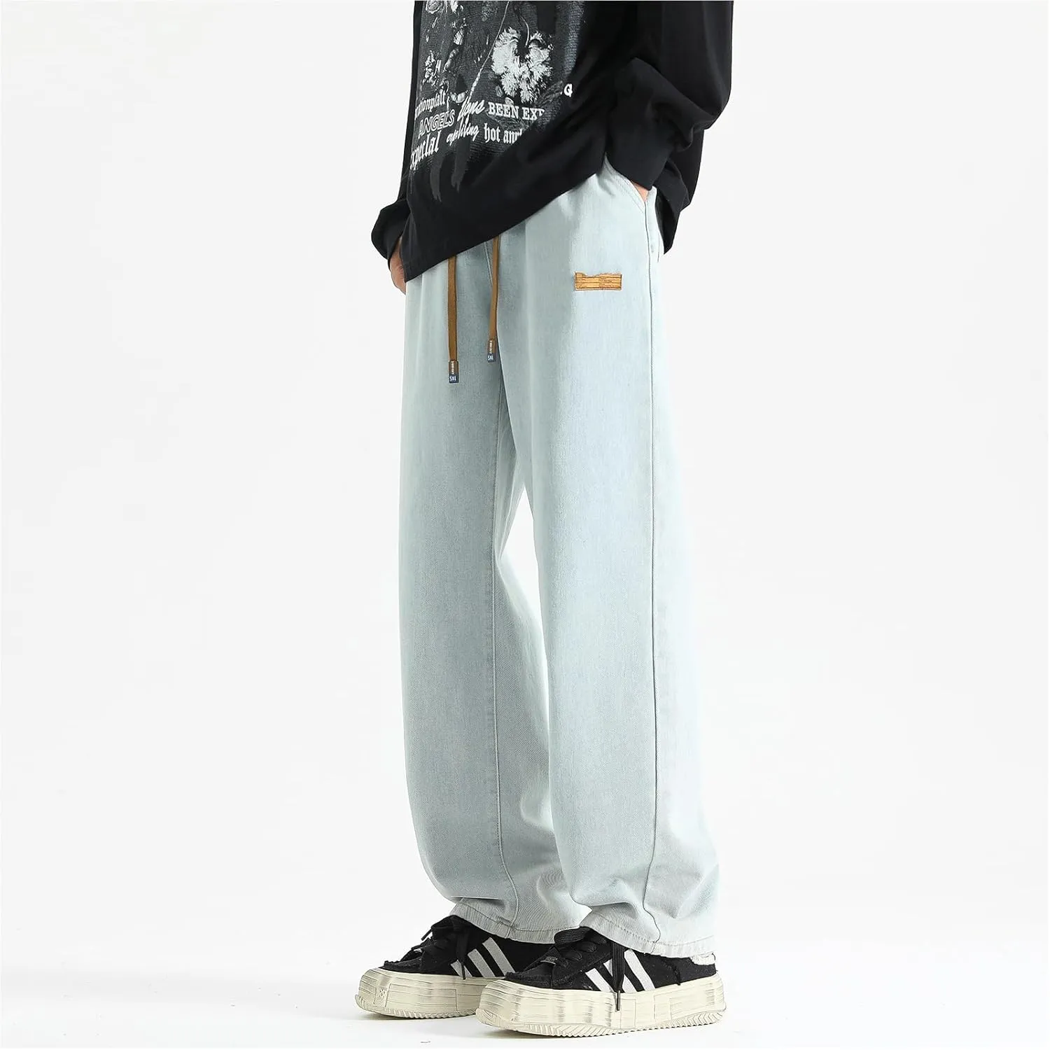 Black Jeans Men Mens Pants Slim Fit Drawstring Jogger Pants Charcoal Gray Relaxed Fit Stretch Boot Cut Jeans