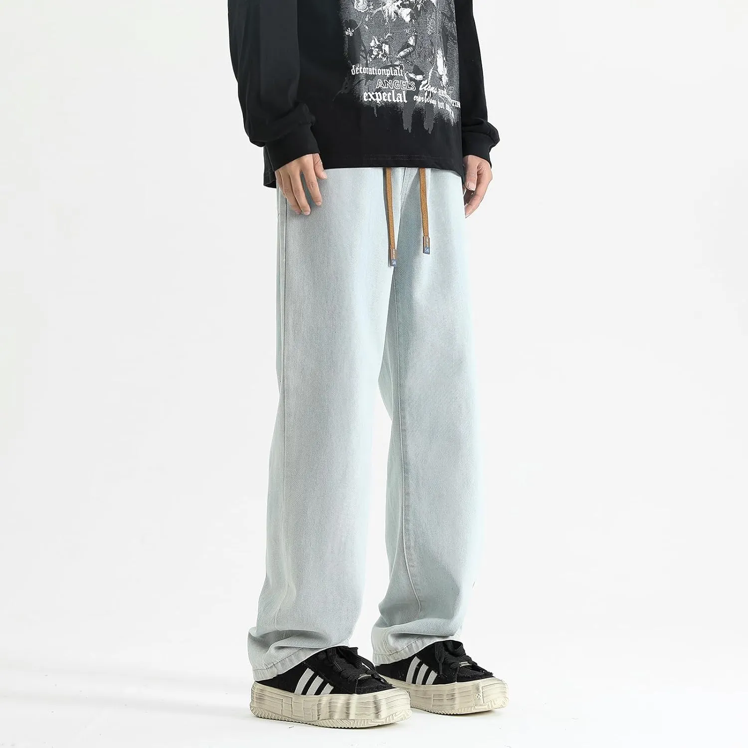 Black Jeans Men Mens Pants Slim Fit Drawstring Jogger Pants Charcoal Gray Relaxed Fit Stretch Boot Cut Jeans