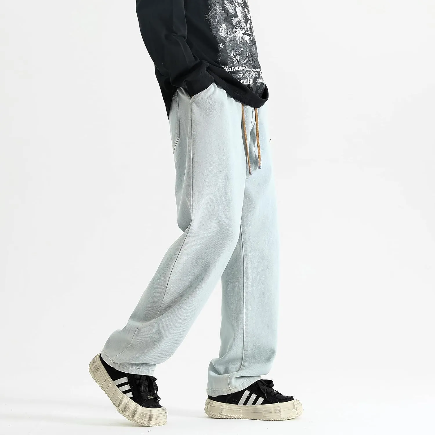 Black Jeans Men Mens Pants Slim Fit Drawstring Jogger Pants Charcoal Gray Relaxed Fit Stretch Boot Cut Jeans
