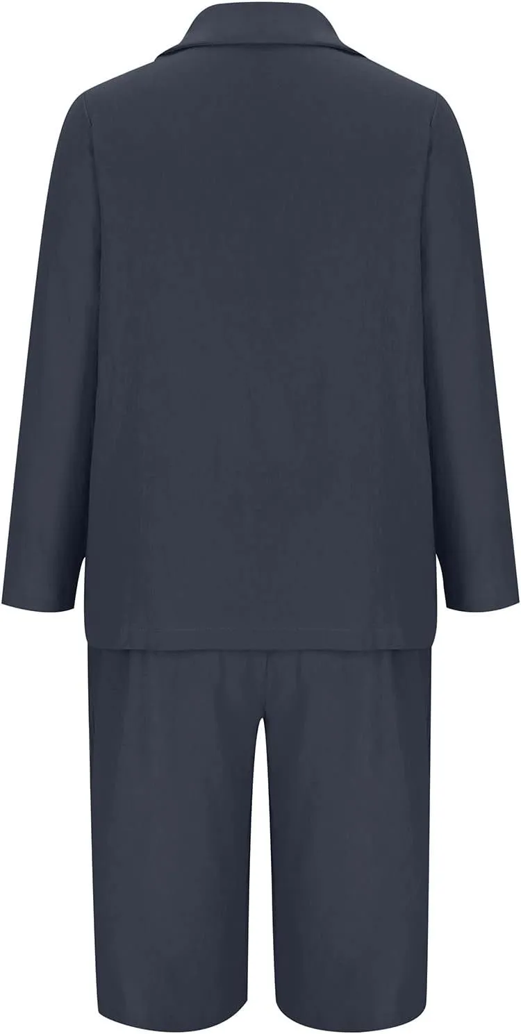 Blazer Sets for Women 2 Piece Outfits Open Front Button Up Jacket and Bermuda Shorts Suits Work Office Casual Sets