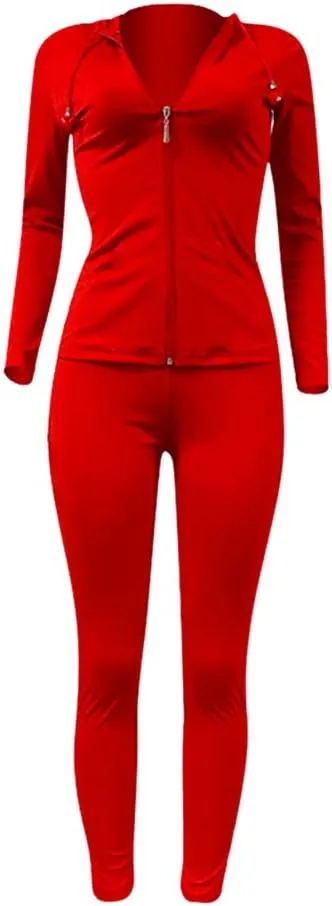 Bornpom Women 2 Piece Outfits Hoodie Long Sleeve Zip Up Jackets Bodycon Long Pants Tracksuit Sets