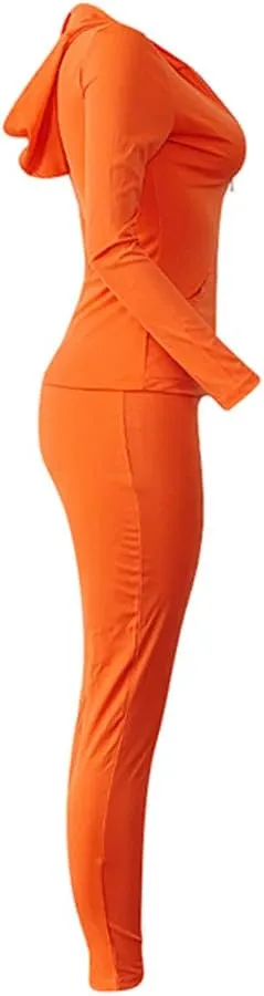 Bornpom Women 2 Piece Outfits Hoodie Long Sleeve Zip Up Jackets Bodycon Long Pants Tracksuit Sets