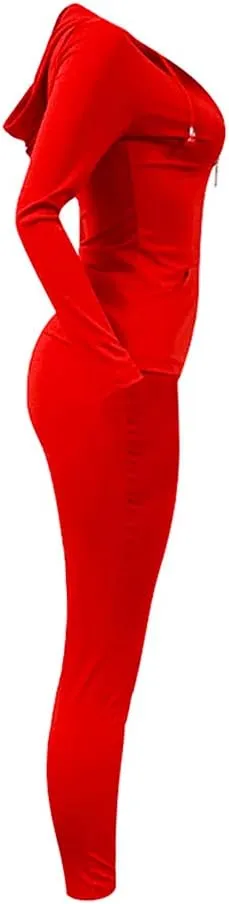 Bornpom Women 2 Piece Outfits Hoodie Long Sleeve Zip Up Jackets Bodycon Long Pants Tracksuit Sets