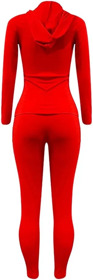 Bornpom Women 2 Piece Outfits Hoodie Long Sleeve Zip Up Jackets Bodycon Long Pants Tracksuit Sets