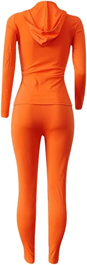 Bornpom Women 2 Piece Outfits Hoodie Long Sleeve Zip Up Jackets Bodycon Long Pants Tracksuit Sets