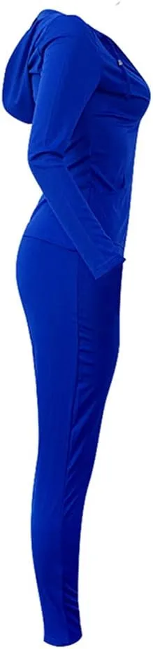 Bornpom Women 2 Piece Outfits Hoodie Long Sleeve Zip Up Jackets Bodycon Long Pants Tracksuit Sets