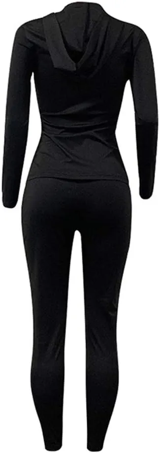 Bornpom Women 2 Piece Outfits Hoodie Long Sleeve Zip Up Jackets Bodycon Long Pants Tracksuit Sets