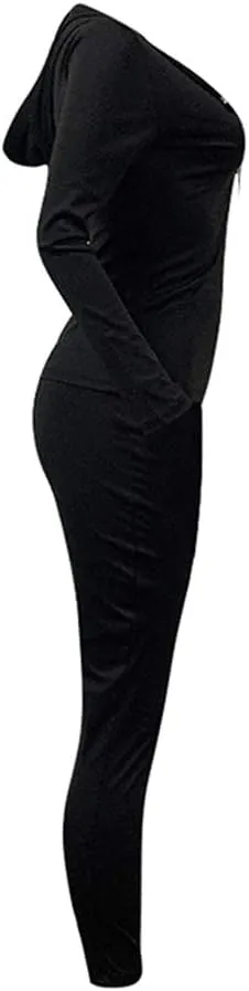 Bornpom Women 2 Piece Outfits Hoodie Long Sleeve Zip Up Jackets Bodycon Long Pants Tracksuit Sets