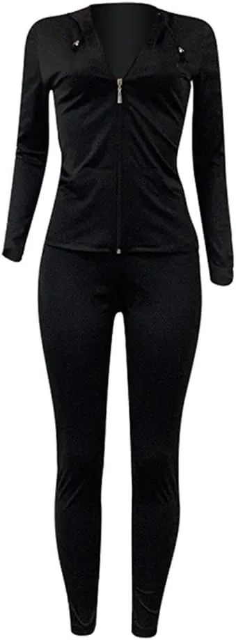 Bornpom Women 2 Piece Outfits Hoodie Long Sleeve Zip Up Jackets Bodycon Long Pants Tracksuit Sets