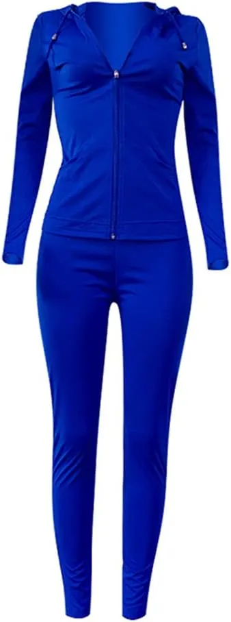 Bornpom Women 2 Piece Outfits Hoodie Long Sleeve Zip Up Jackets Bodycon Long Pants Tracksuit Sets